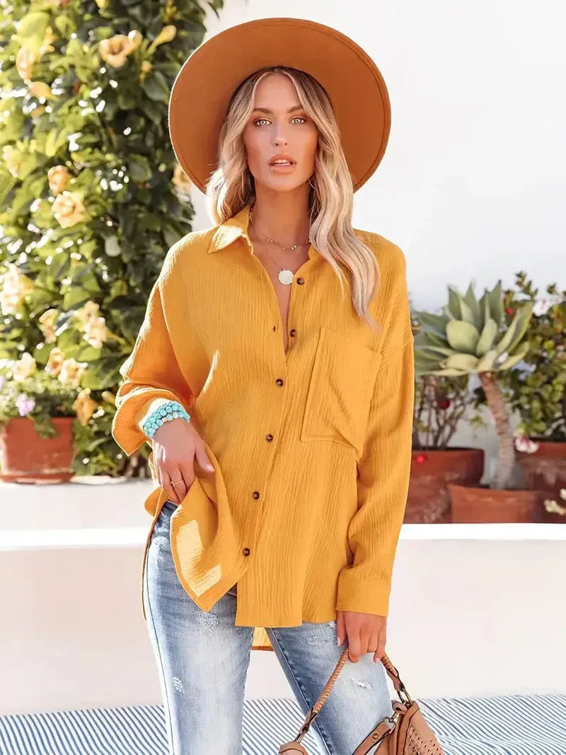 Amia | Casual damesoverhemd met knopen – Elegante blouse met lange mouwen