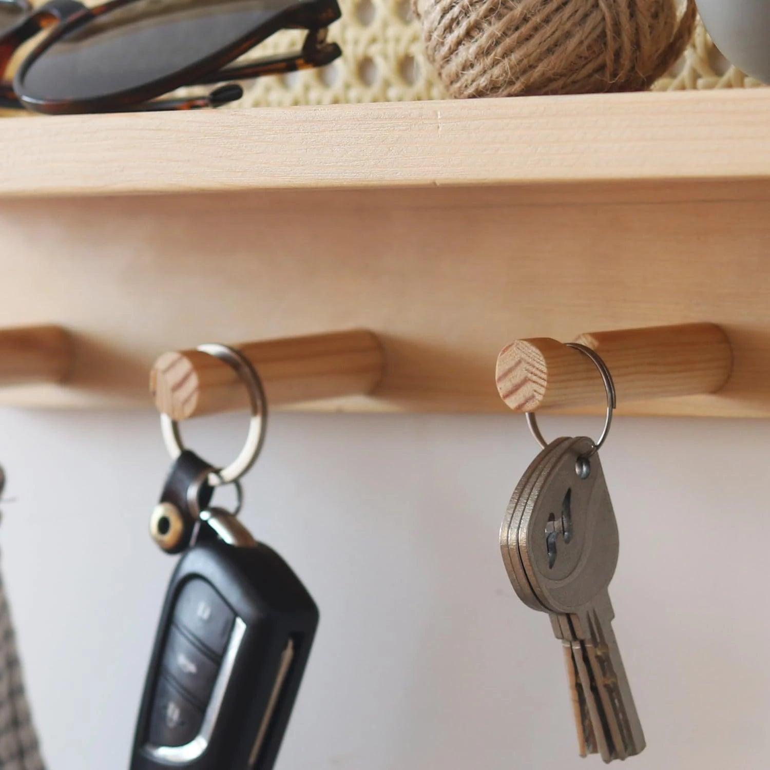 RattanRack | Houten Rotan Wandplank - Moderne Minimalistische Haken voor Kleding en Sleutelopbergers