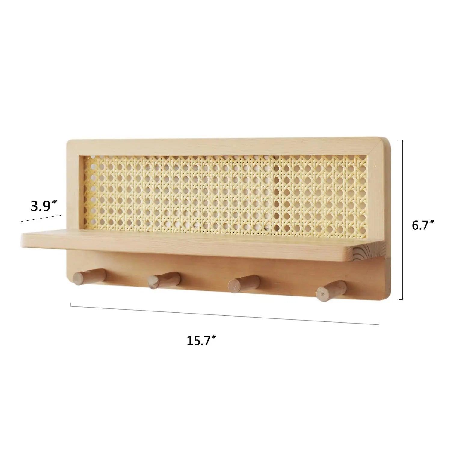 RattanRack | Houten Rotan Wandplank - Moderne Minimalistische Haken voor Kleding en Sleutelopbergers