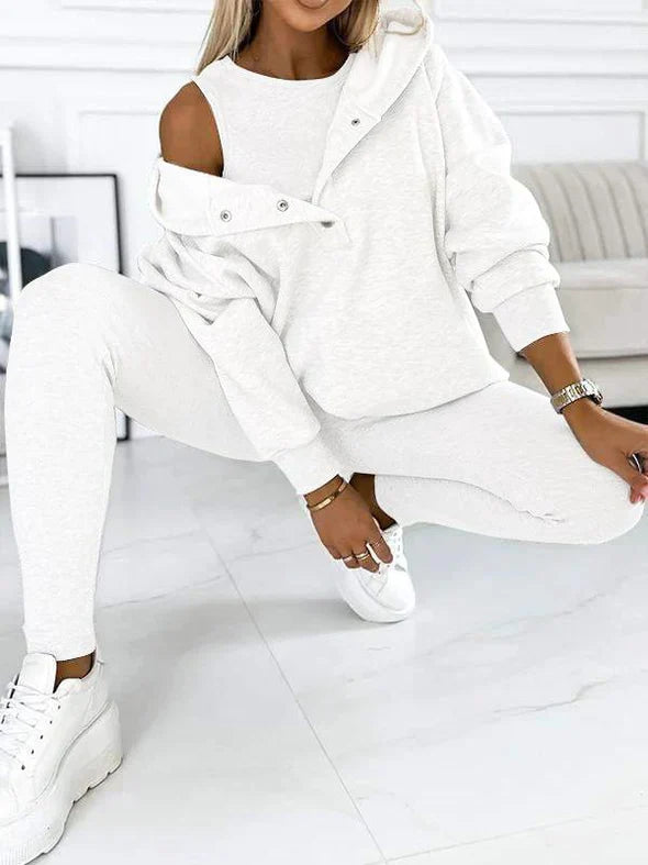 Rydelle | Dames 3-Delige Hoodie Set – Casual Hoodie met Knopen, Tanktop en Legging