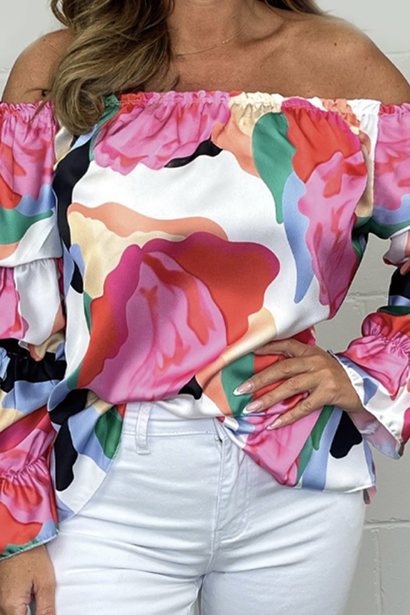 Yuna | Strapless top voor dames – Zomerblouse van satijn met bloemenprint