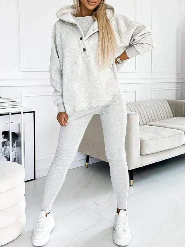 Rydelle | Dames 3-Delige Hoodie Set – Casual Hoodie met Knopen, Tanktop en Legging