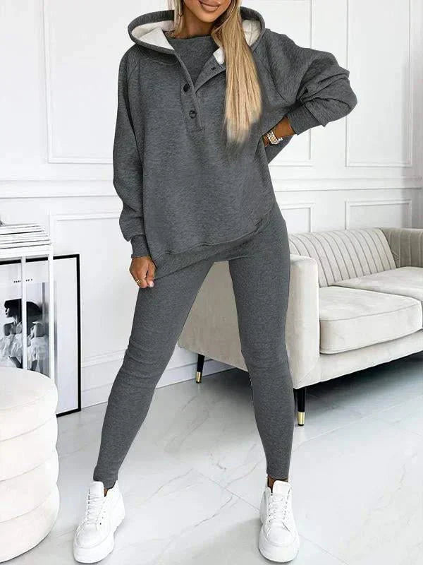 Rydelle | Dames 3-Delige Hoodie Set – Casual Hoodie met Knopen, Tanktop en Legging