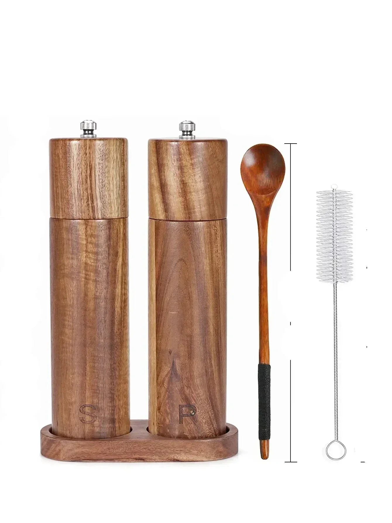 Craftis | Elegante houten peper- en zoutmolen met dienblad – Duurzame keukenmolen, stijlvolle kruidenorganizer voor op tafel