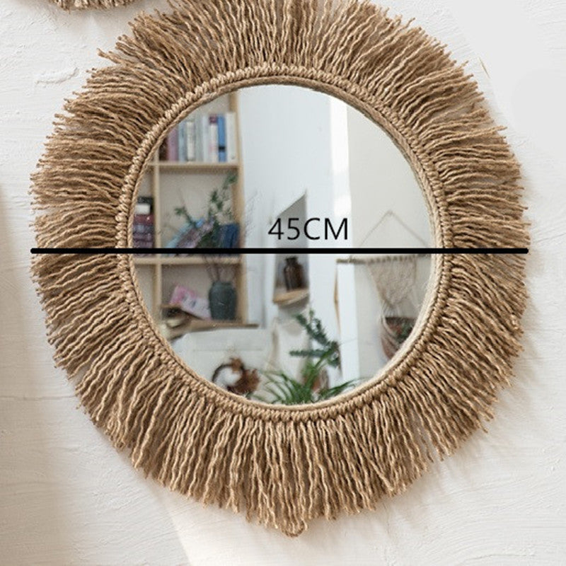 RusticGaze | Boho henneptouw decoratieve wandspiegel