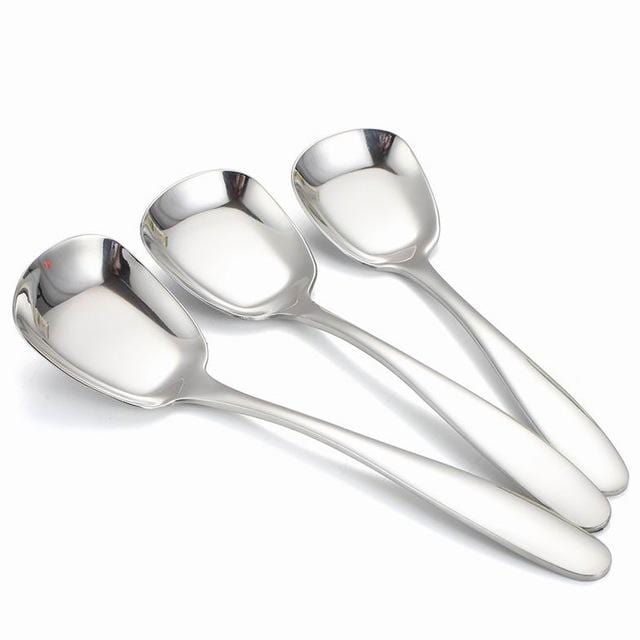 SleekServe | 3-Delige grote roestvrijstalen lepelset - platte bodem, duurzaam, keukengerei voor koken en serveren