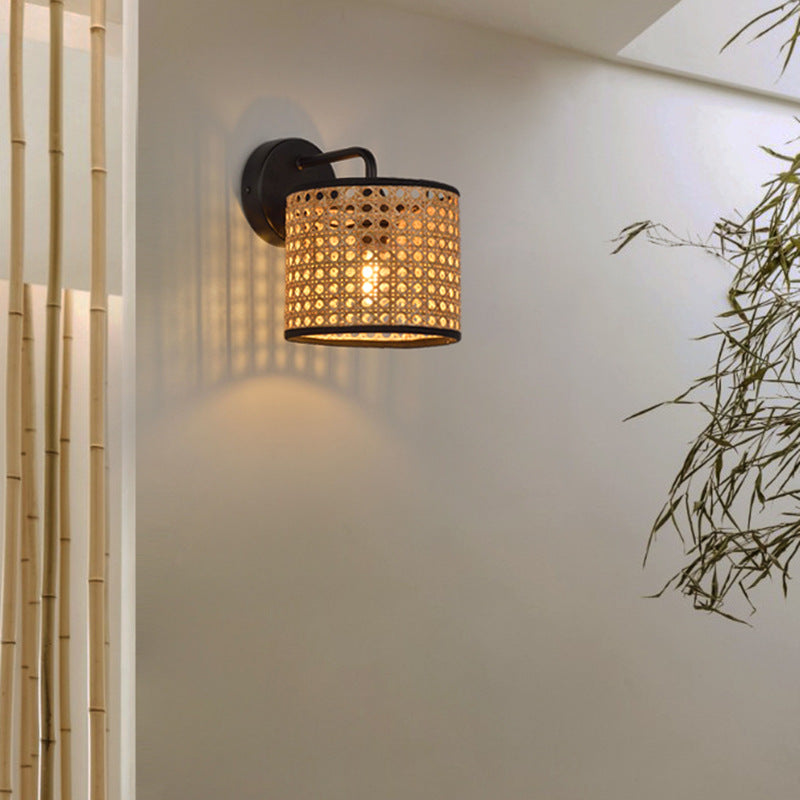 WeaveLight | Boho geweven trommel rotan wandlamp