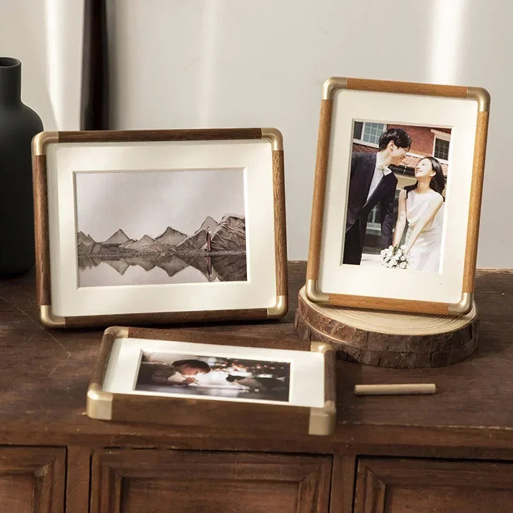 Memoria | Vintage houten fotolijst voor op tafel – Elegante staande fotolijst