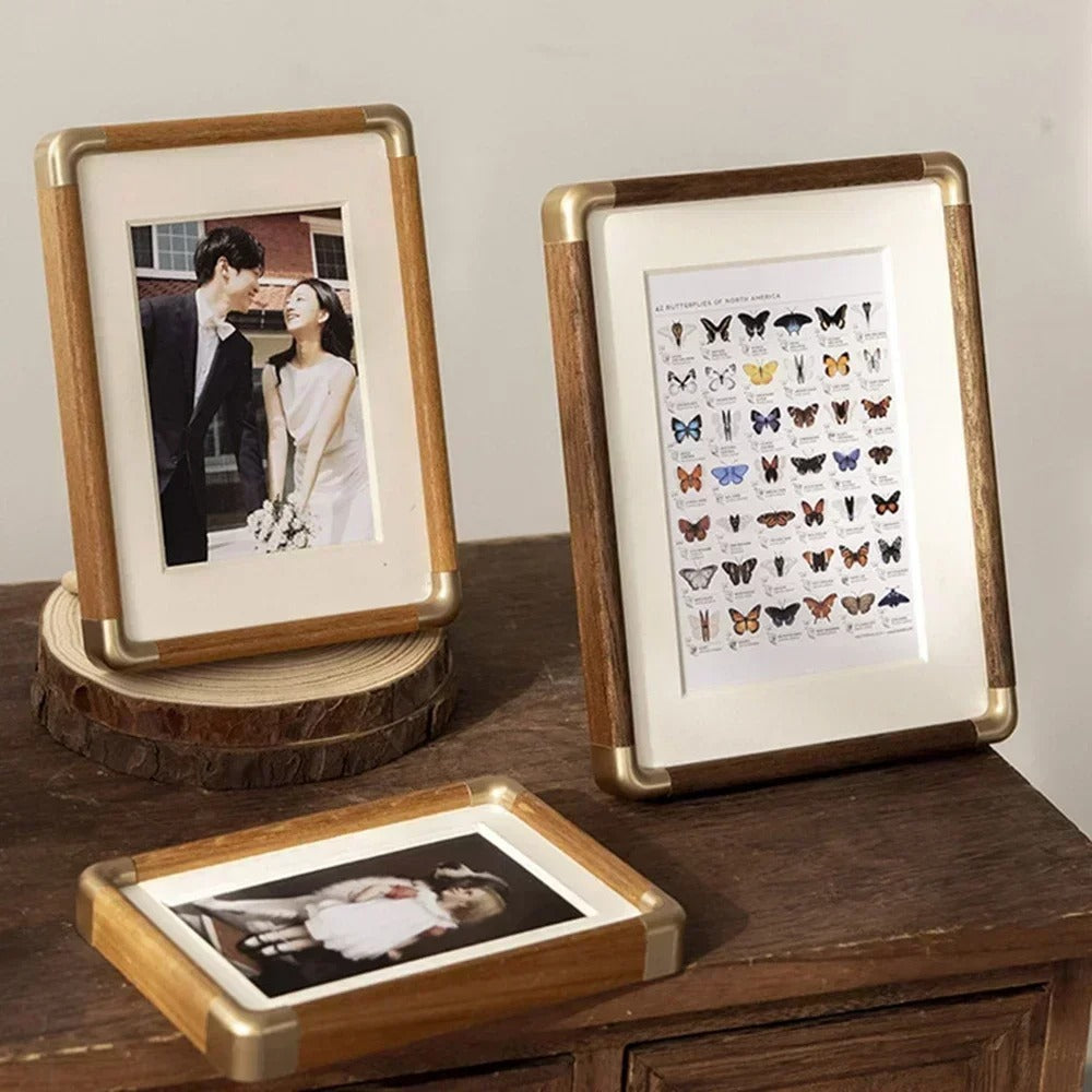 Memoria | Vintage houten fotolijst voor op tafel – Elegante staande fotolijst