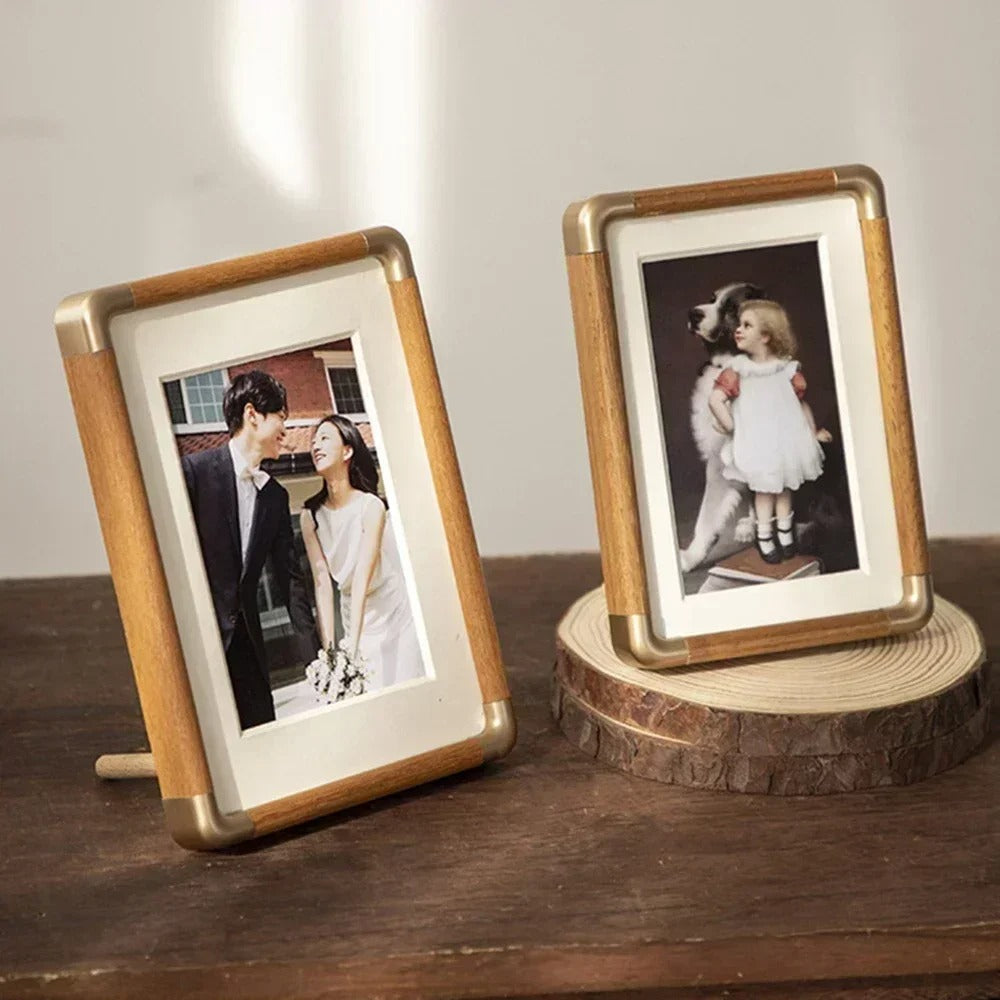 Memoria | Vintage houten fotolijst voor op tafel – Elegante staande fotolijst