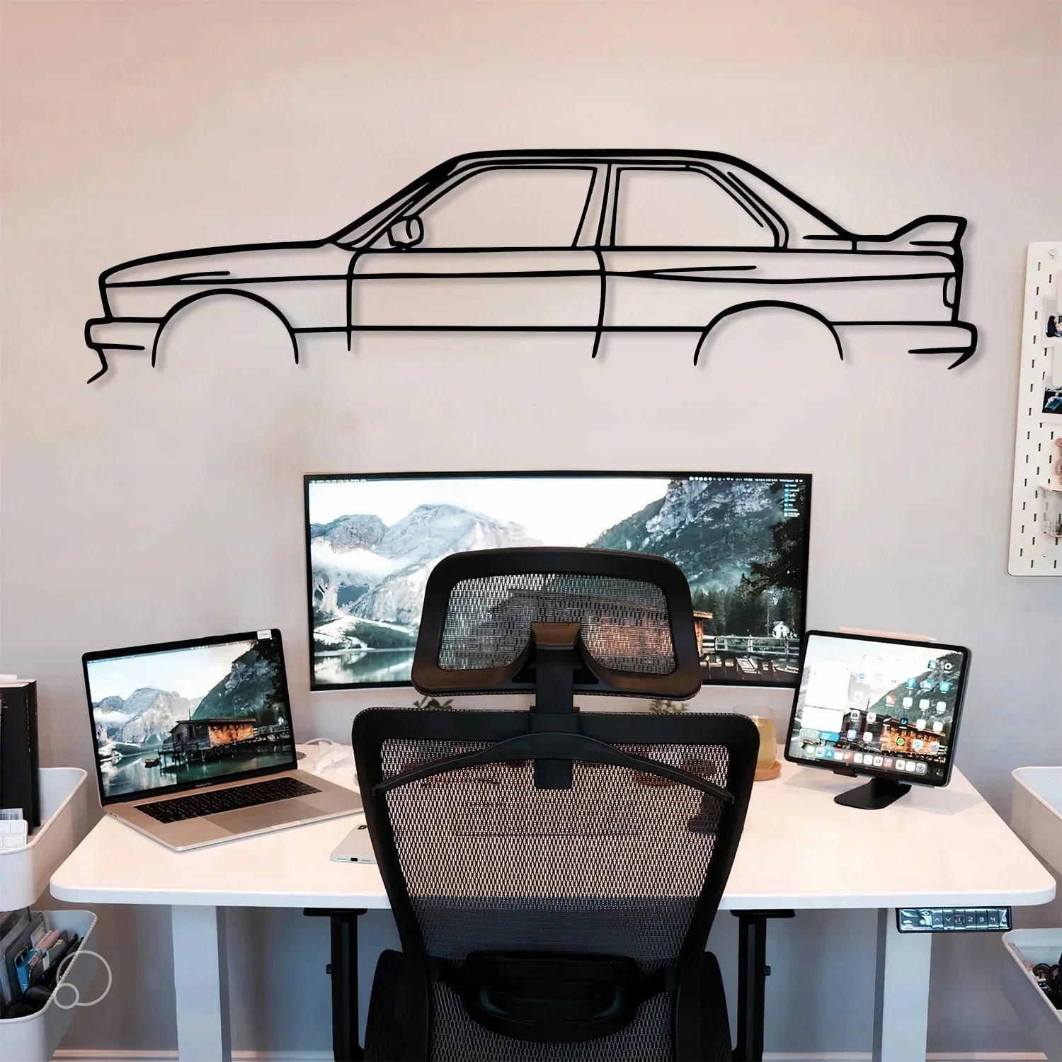 SteelRide | M3 Metalen Auto Muurkunst - Lasergesneden Stalen Auto Silhouet Muurdecoratie