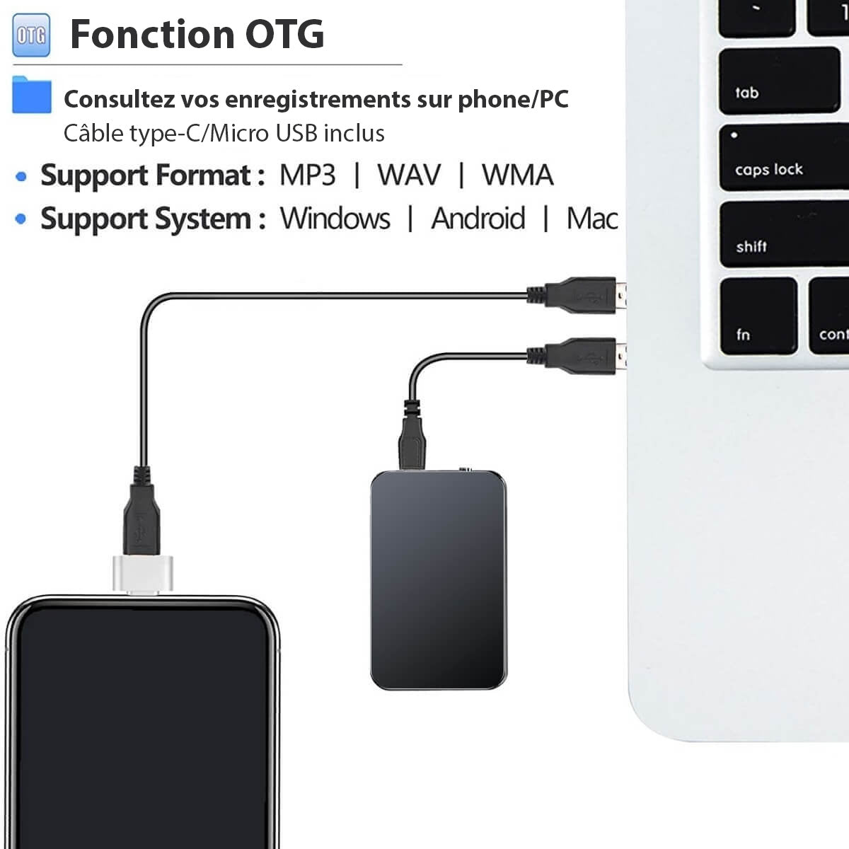 StealthRec | Mini Ultradunne Spy Microfoon Recorder - Draagbaar Audio Opname Apparaat