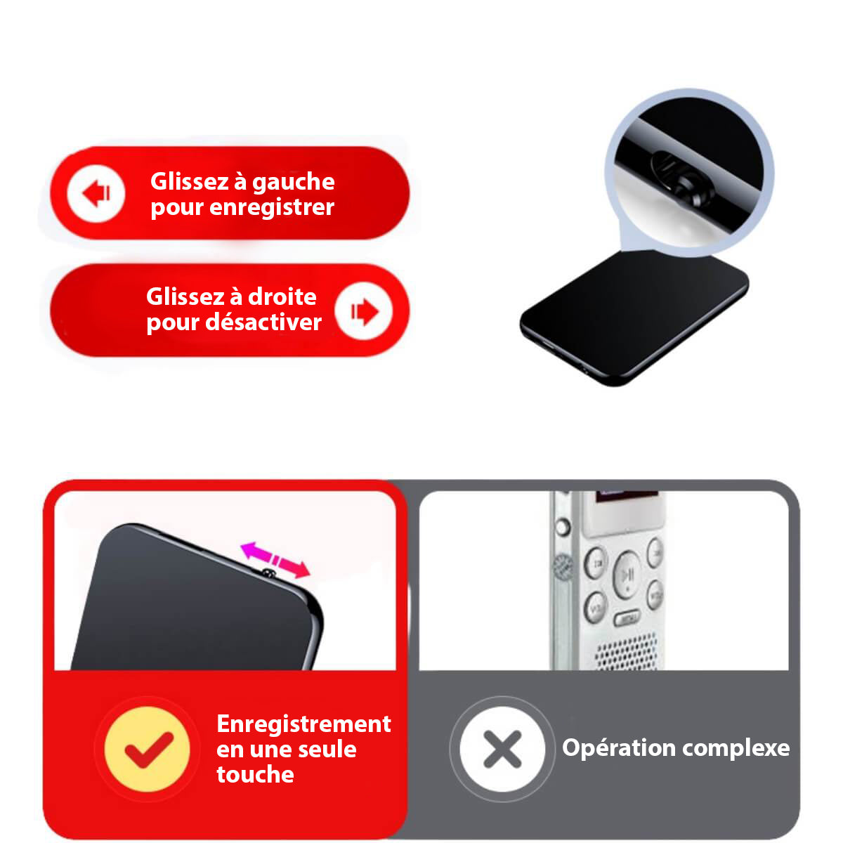 StealthRec | Mini Ultradunne Spy Microfoon Recorder - Draagbaar Audio Opname Apparaat