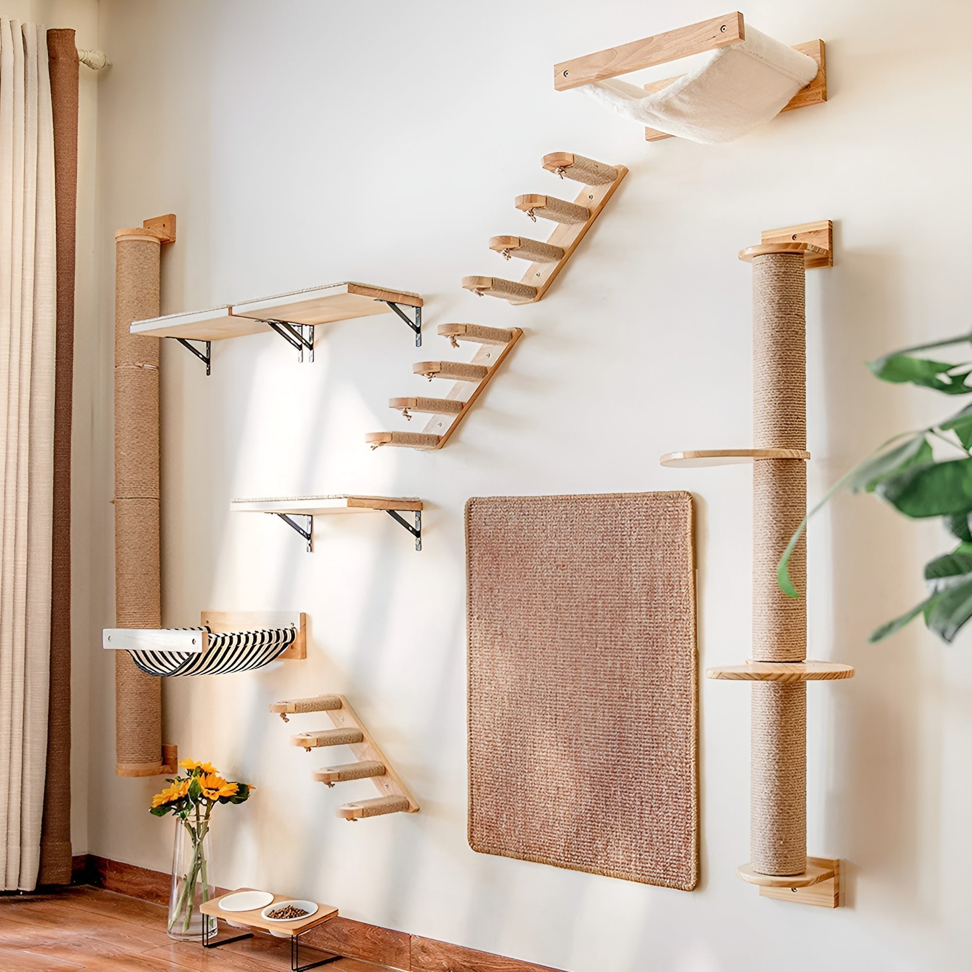 FeliClimb | Wandgemonteerde kattenklimrek & krabpaal – Interactieve speelwand voor katten voor thuis