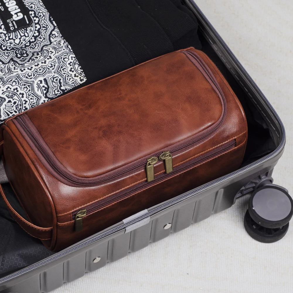 Travaro | Premium Leren Toilettas voor Mannen - Waterdichte Reis Dopp Kit
