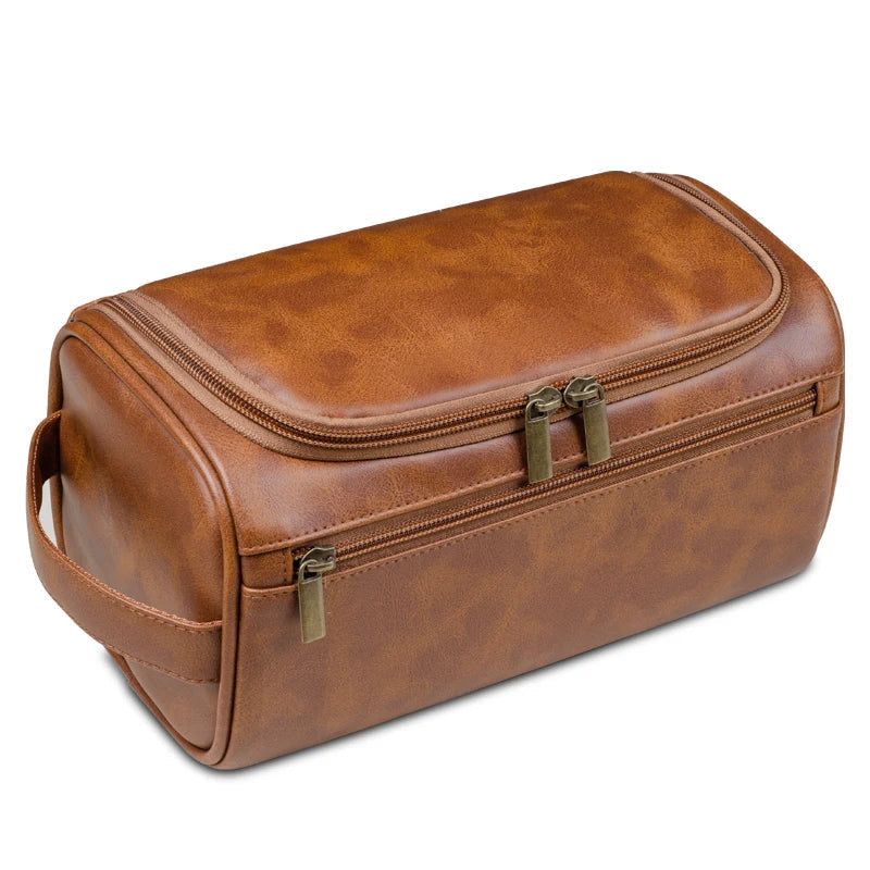 Travaro | Premium Leren Toilettas voor Mannen - Waterdichte Reis Dopp Kit