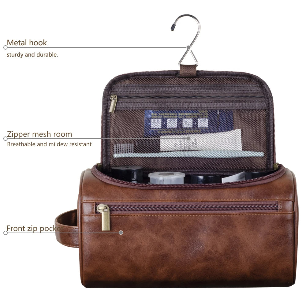 Travaro | Premium Leren Toilettas voor Mannen - Waterdichte Reis Dopp Kit