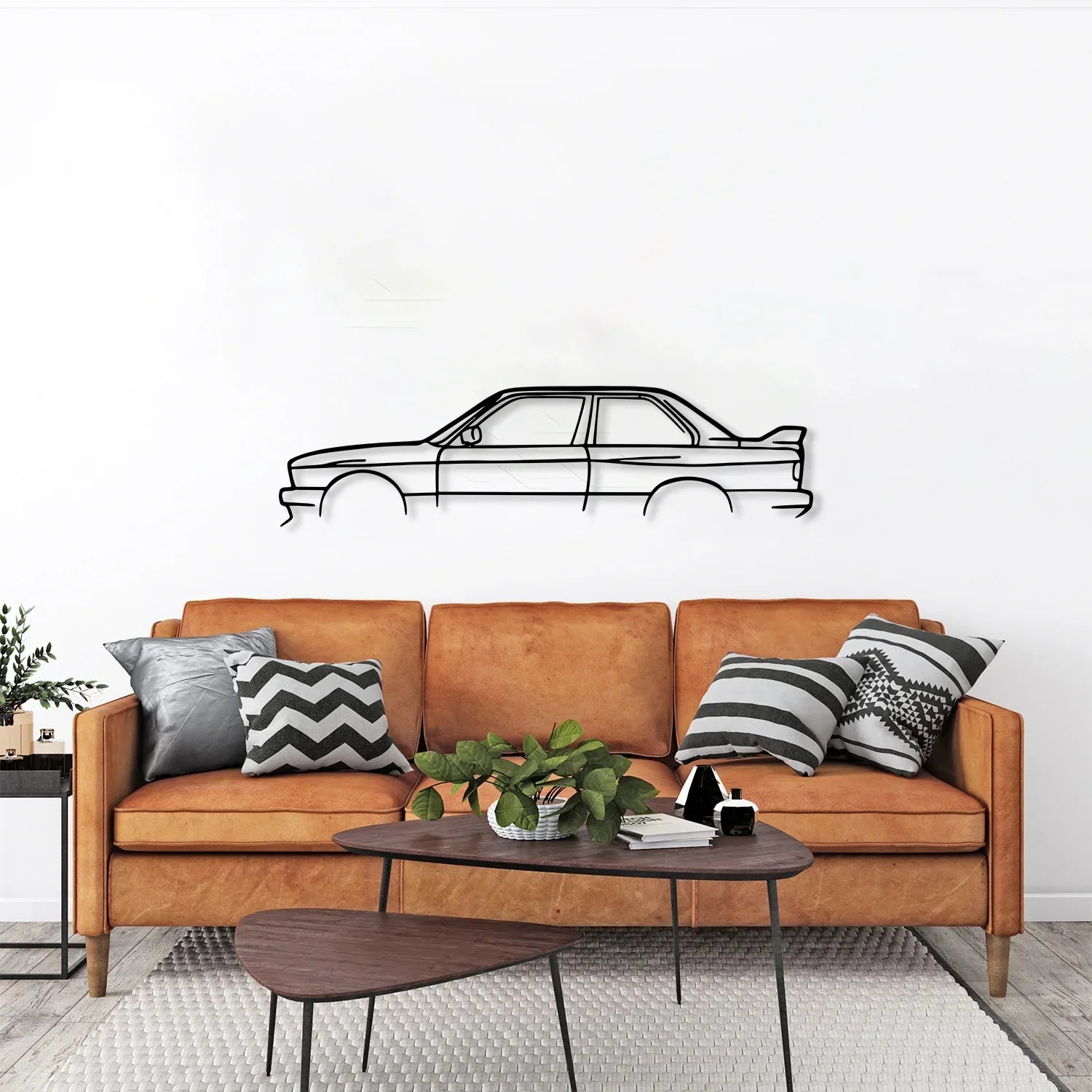 SteelRide | M3 Metalen Auto Muurkunst - Lasergesneden Stalen Auto Silhouet Muurdecoratie