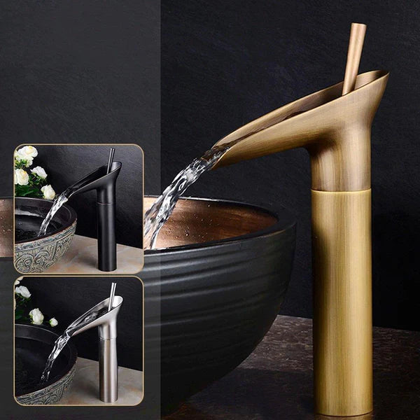 Cascade | Waterval Antieke Badkamerkraan - Messing Mengkraan voor Wastafel, Vintage Stijl