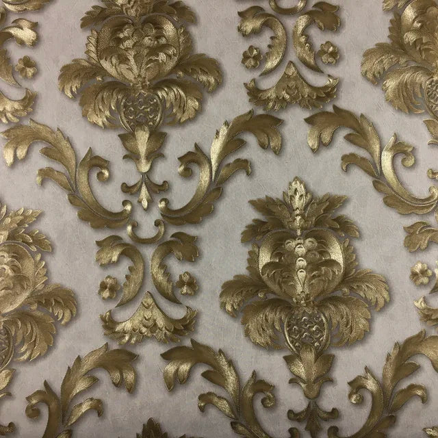 RegalGold | 3D Damast Behang - Luxe Goud Textuur Vinyl, Klassiek Elegant Wanddecoratie