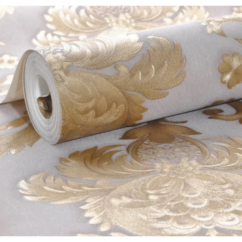 RegalGold | 3D Damast Behang - Luxe Goud Textuur Vinyl, Klassiek Elegant Wanddecoratie