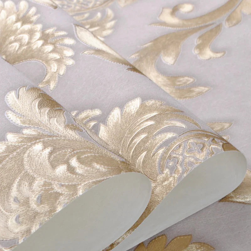 RegalGold | 3D Damast Behang - Luxe Goud Textuur Vinyl, Klassiek Elegant Wanddecoratie