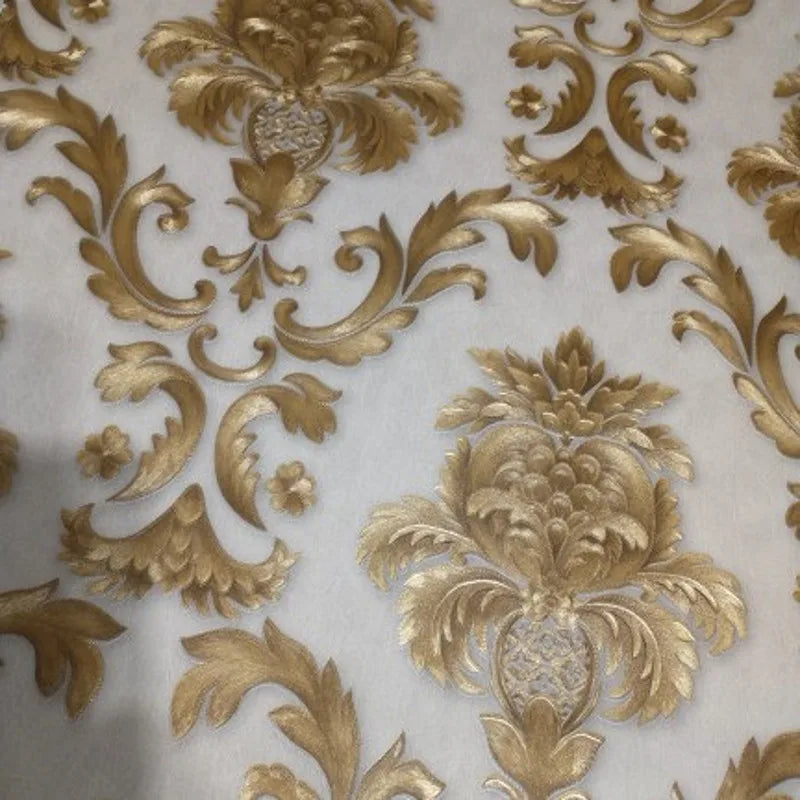 RegalGold | 3D Damast Behang - Luxe Goud Textuur Vinyl, Klassiek Elegant Wanddecoratie