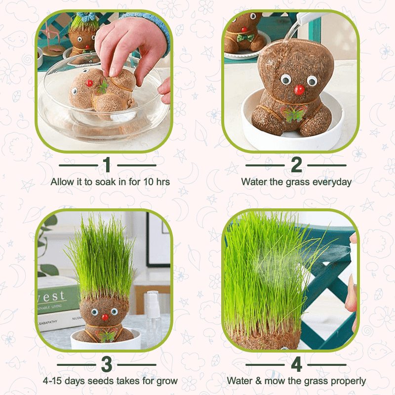 Sprouty | Grashoofd pop - kweekset voor haarplanten, leuk tuiniersspeelgoed