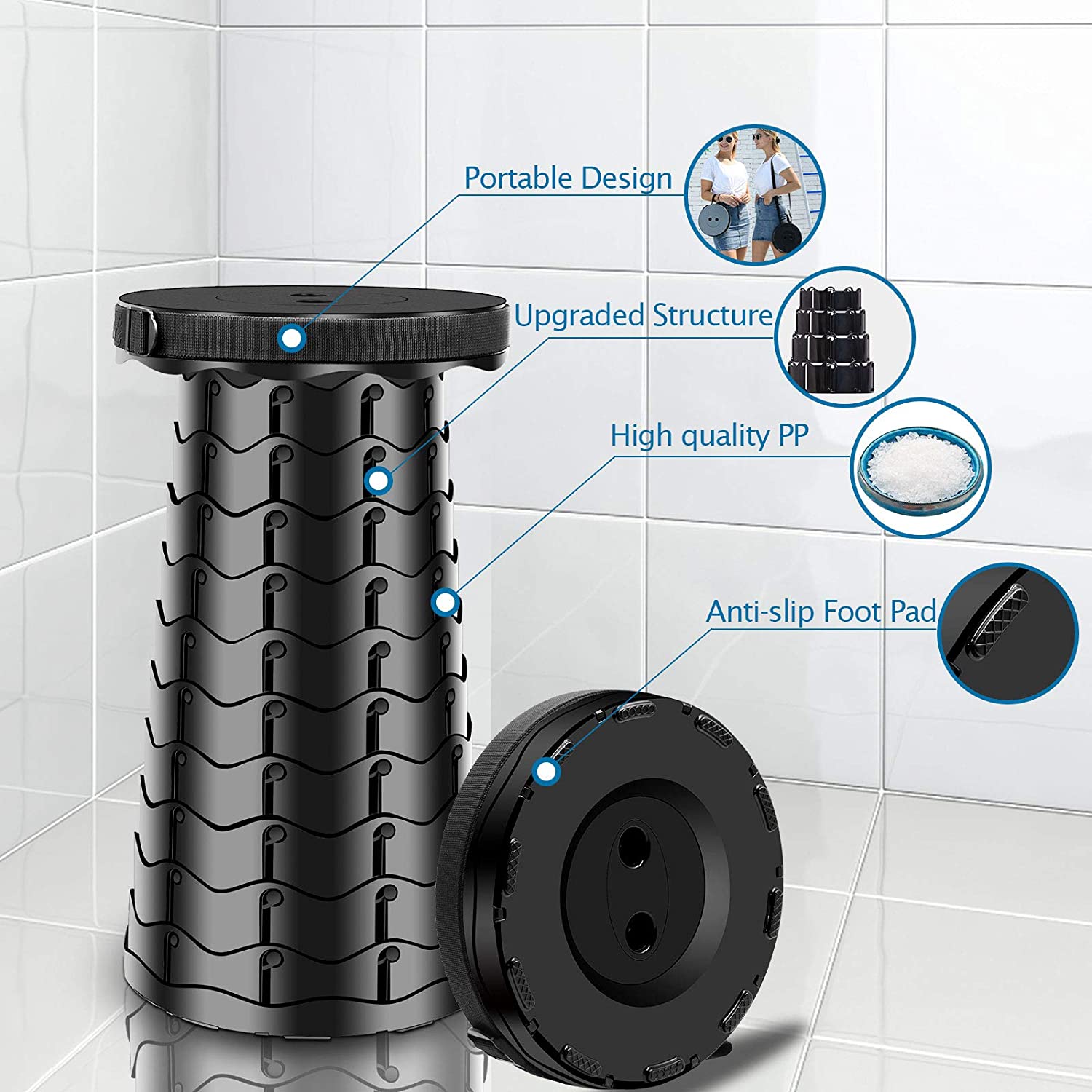 PackSit | Opvouwbare kruk – Draagbare zitplaats voor kamperen, vissen en wandelen, met verstelbare hoogte