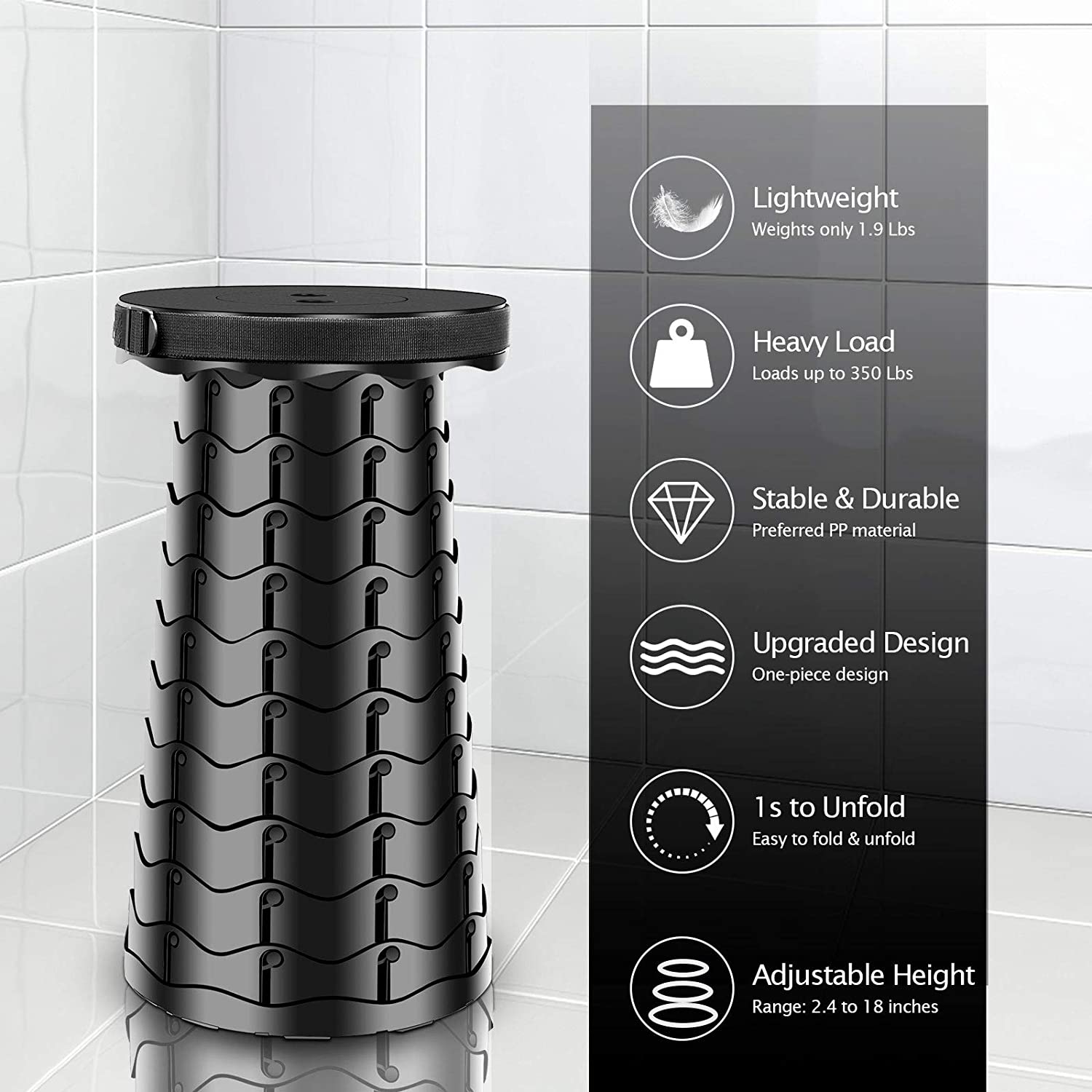 PackSit | Opvouwbare kruk – Draagbare zitplaats voor kamperen, vissen en wandelen, met verstelbare hoogte