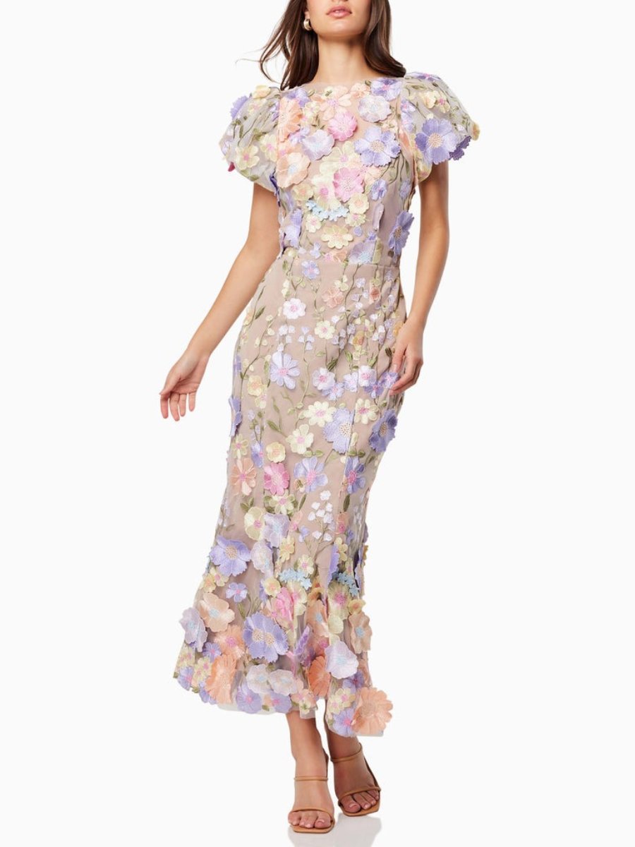 Avalyra | Bloemen dames maxi jurk – Elegante lange jurk met korte mouwen