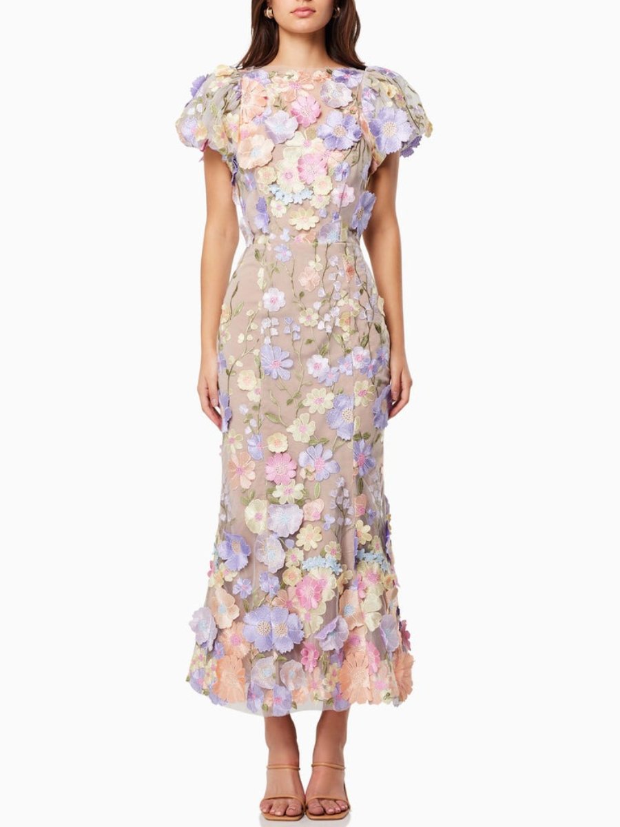 Avalyra | Bloemen dames maxi jurk – Elegante lange jurk met korte mouwen