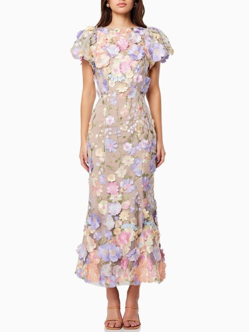 Avalyra | Bloemen dames maxi jurk – Elegante lange jurk met korte mouwen