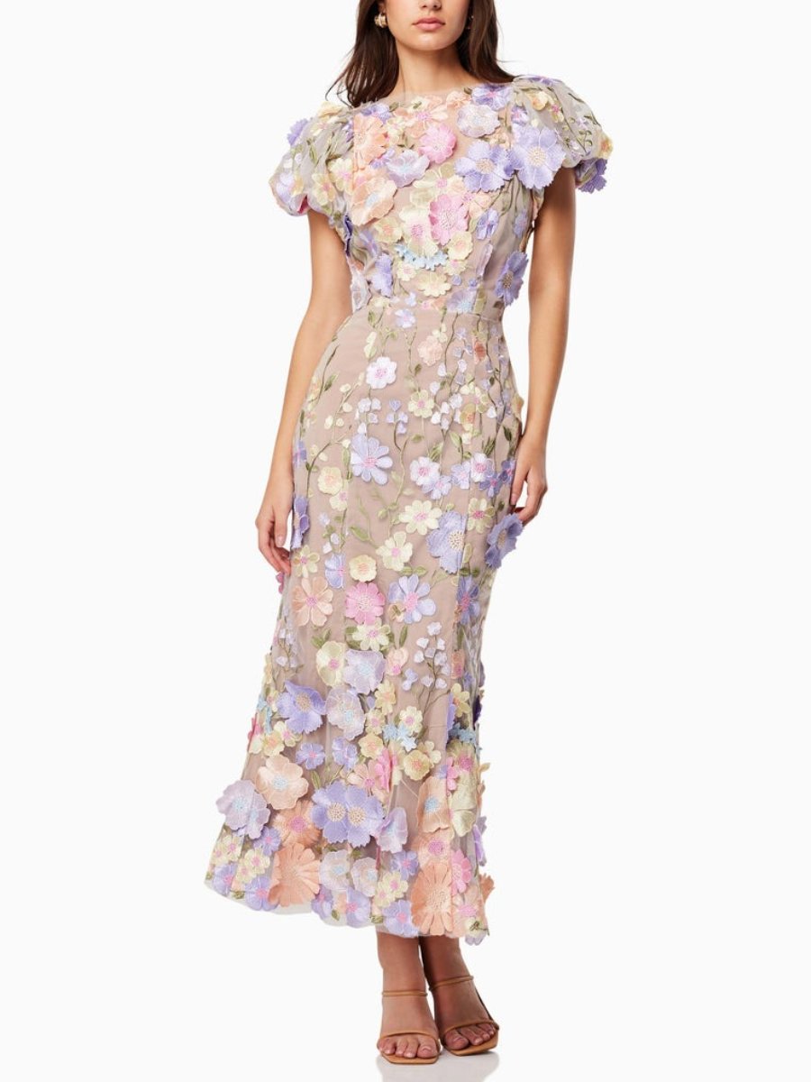 Avalyra | Bloemen dames maxi jurk – Elegante lange jurk met korte mouwen