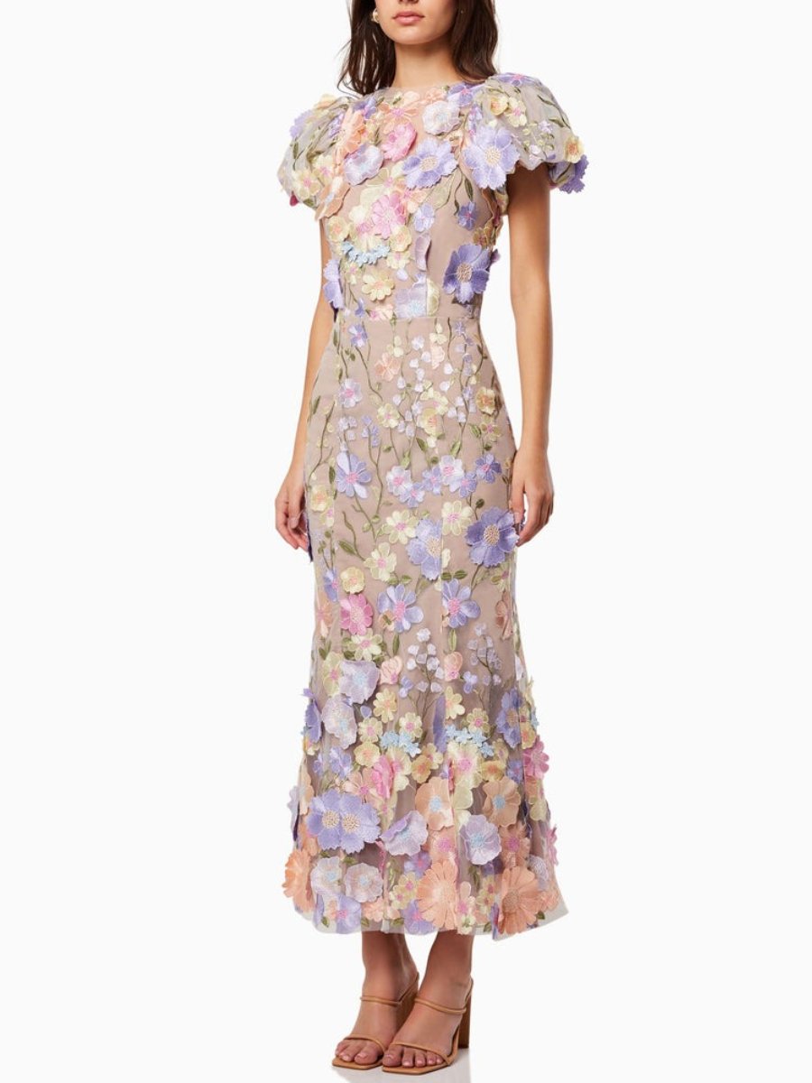 Avalyra | Bloemen dames maxi jurk – Elegante lange jurk met korte mouwen