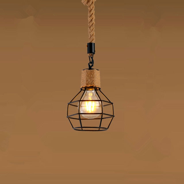 LumiRope | Vintage Hennep Touw Hanglamp - Industrieel IJzeren Frame Hangende Plafondlamp