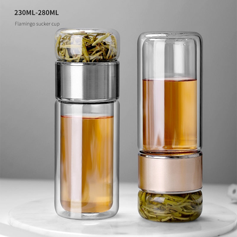 SteepEase | 2-in-1 grote dubbele glazen theefles - premium borosilicaatglas