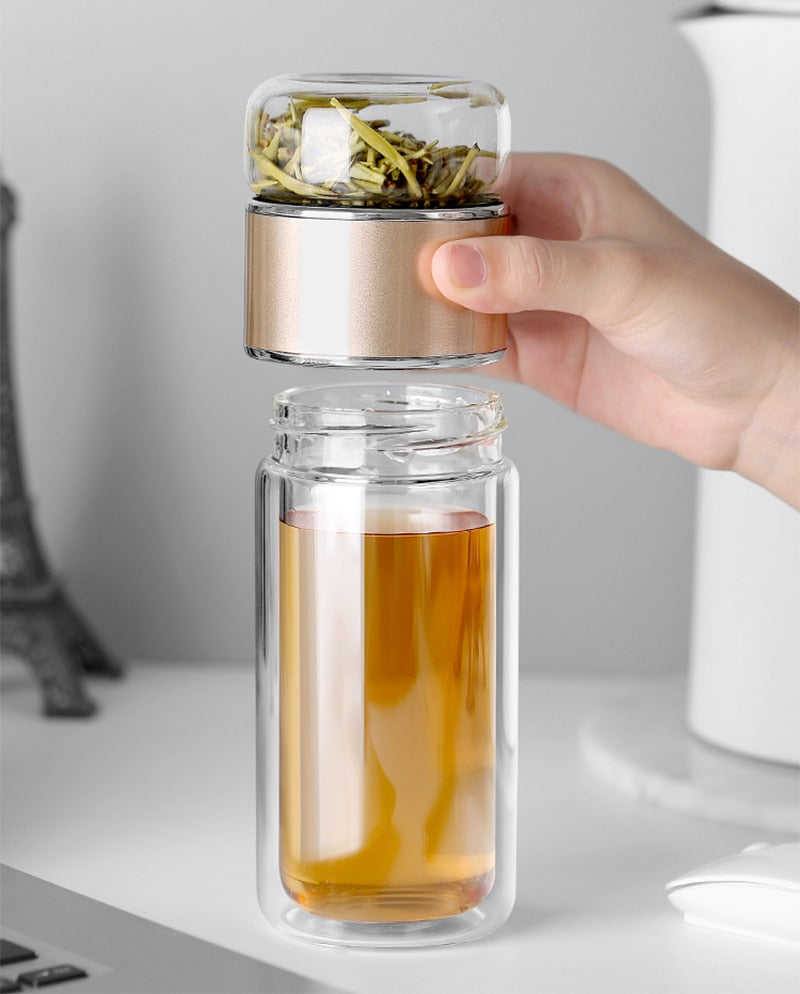 SteepEase | 2-in-1 grote dubbele glazen theefles - premium borosilicaatglas