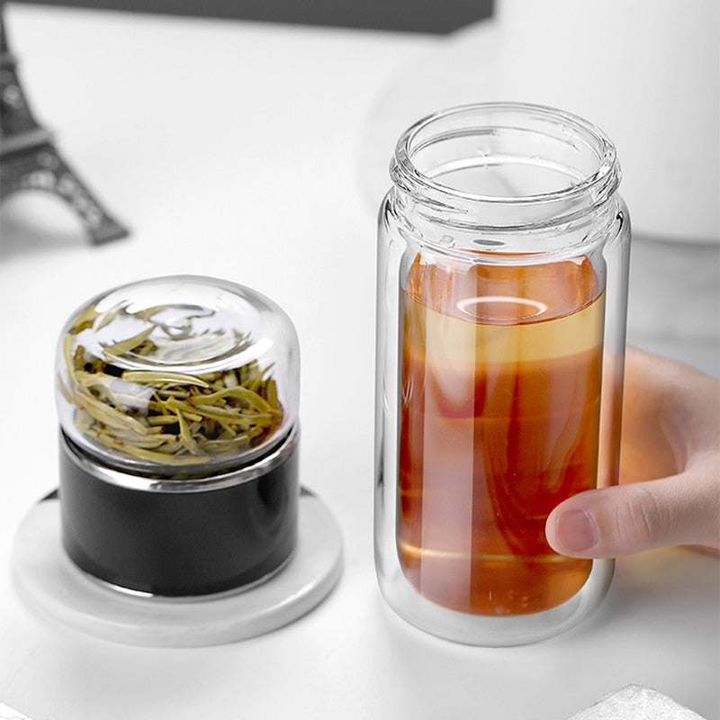 SteepEase | 2-in-1 grote dubbele glazen theefles - premium borosilicaatglas