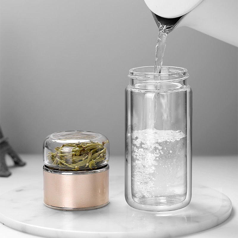 SteepEase | 2-in-1 grote dubbele glazen theefles - premium borosilicaatglas