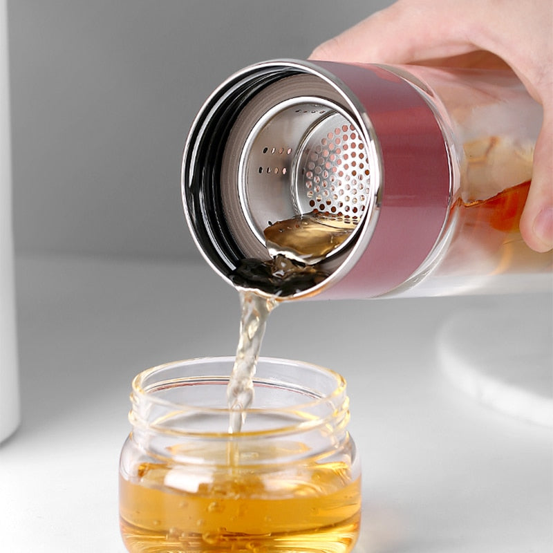 SteepEase | 2-in-1 grote dubbele glazen theefles - premium borosilicaatglas