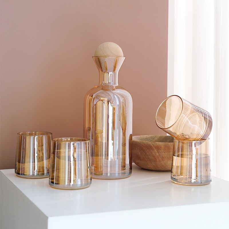 VividSip | Elegante glazen waterkan en 4 kopjes - moderne drankenset voor het serveren van thee, water, wijn en meer