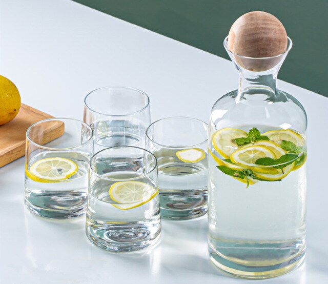 VividSip | Elegante glazen waterkan en 4 kopjes - moderne drankenset voor het serveren van thee, water, wijn en meer