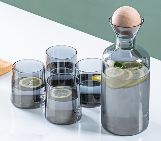 VividSip | Elegante glazen waterkan en 4 kopjes - moderne drankenset voor het serveren van thee, water, wijn en meer