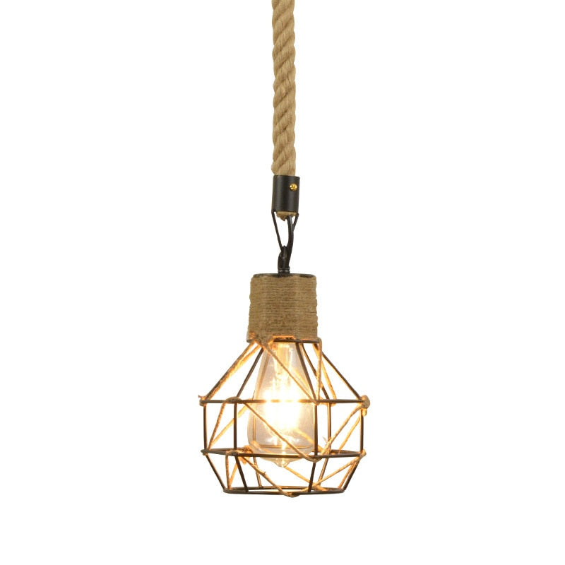 LumiRope | Vintage Hennep Touw Hanglamp - Industrieel IJzeren Frame Hangende Plafondlamp