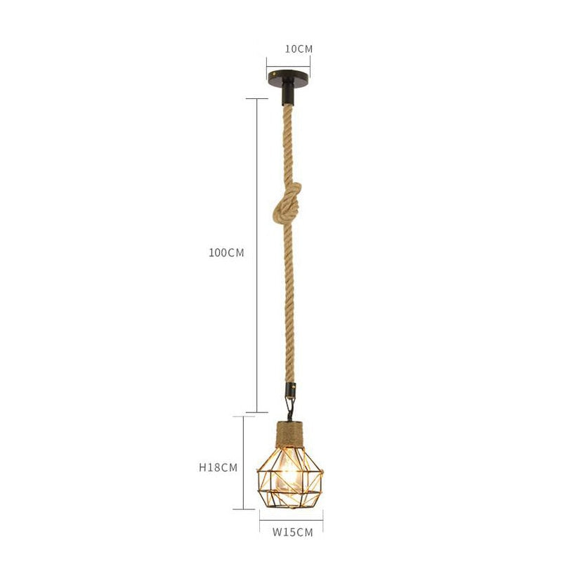 LumiRope | Vintage Hennep Touw Hanglamp - Industrieel IJzeren Frame Hangende Plafondlamp