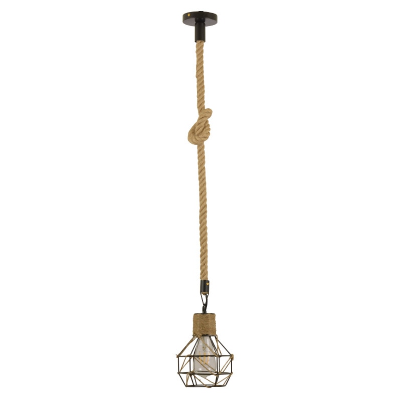 LumiRope | Vintage Hennep Touw Hanglamp - Industrieel IJzeren Frame Hangende Plafondlamp