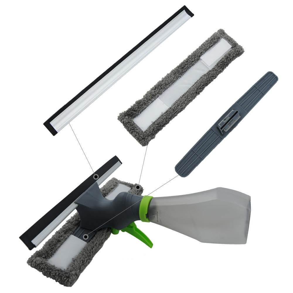 Squeezi | 3-in-1 Sproeifles Raam- & Glazenwisser - Schoonmaakgereedschap met ingebouwde Sproeier