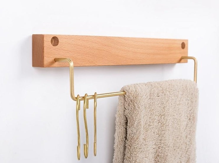 TowelCrest | Elegante Houten Handdoekhouder, Moderne Badkamer Muurbevestiging