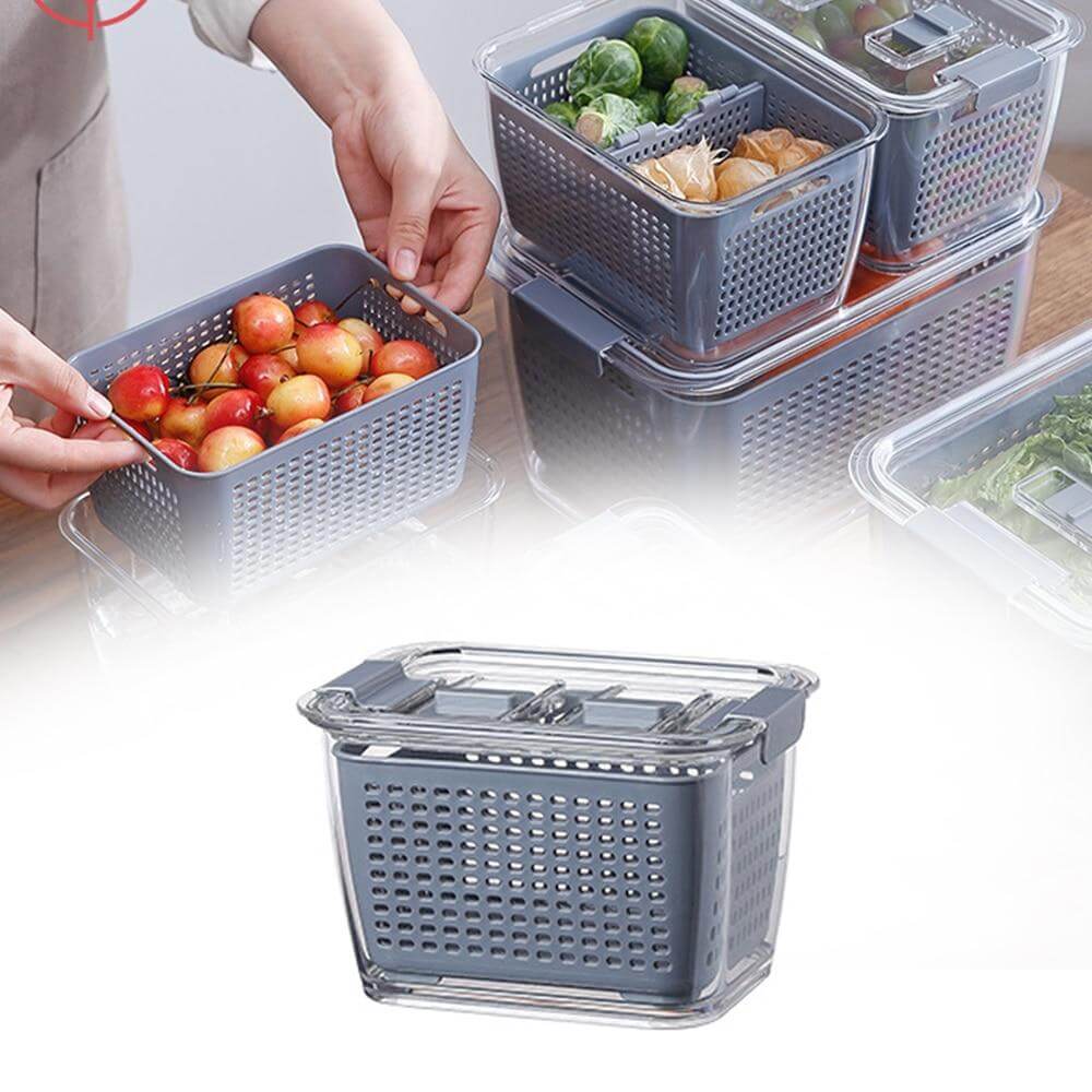 PureTray | Koelkastopbergdoos met deksel – Multifunctionele afvoerbak voor groenten, fruit en keukenbenodigdheden